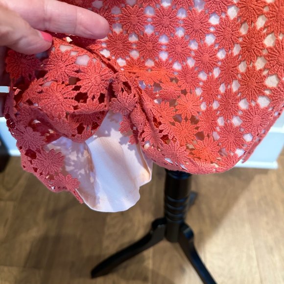 Talbots Skirt with Embroidery Overlay - Coral Color - Size 12 - Picture 3 of 4